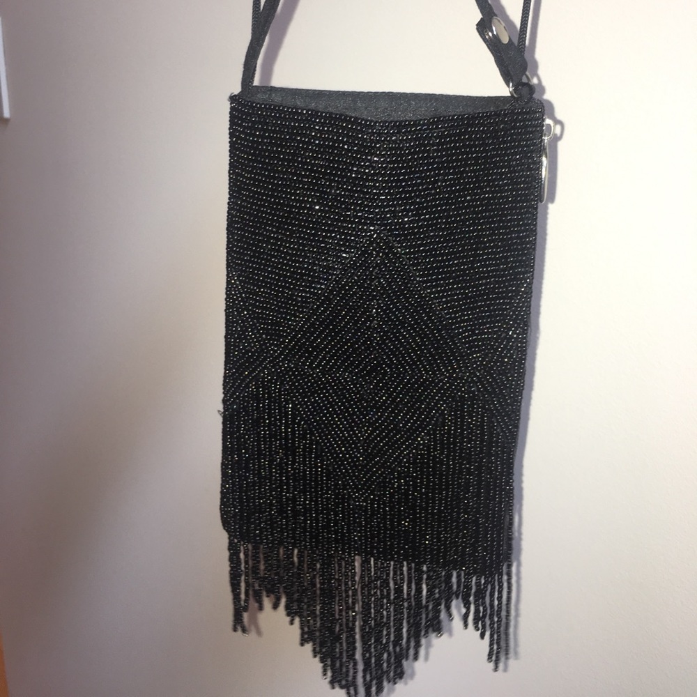 Cell phone bag/ small black beaded crossbody
